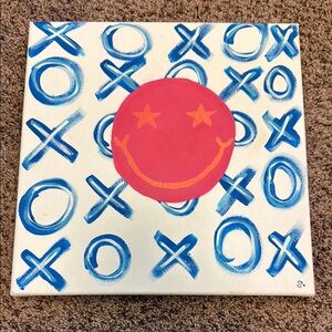 Hand painted Blue and Pink Tic-Tac-Toe Canvas Art, made by me 24x24